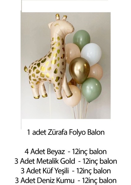 Zürafa Folyo Balonlu Pastel Gold Balon Demeti