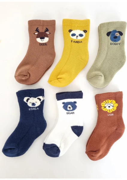 Olay Socks 6 Çift Havlu Sevimli Hayvan Desenli Pamuk Bebek Kışlık Çorap