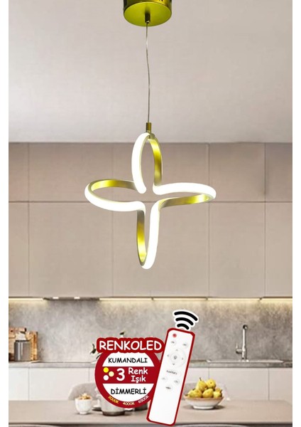 Kumandalı 3 Renk Işıklı Modern Sarkıt LED Avize Gold Kasa Antre, Hol, Oda