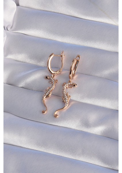 Xuping Rose Renk Zirkon Taşlı Kertenkele Model Halka Küpe - TJ-BKP9368