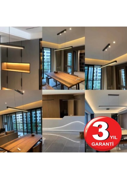 Lineer 150CM Siyah Kasa Gün Işık (sarı) 3000K Ledli Sarkıt Modern LED Avize, Salon, Mutfak, Masa Üstü Avize Aydınlatma