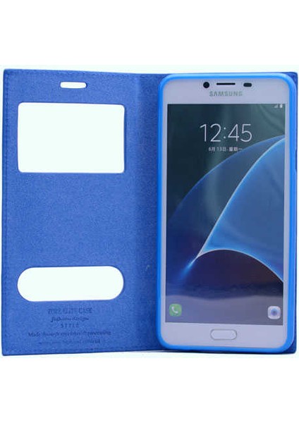 Galaxy C7 / C7 Pro Kılıf Elite Pencereli Kapaklı Suni Deri Kılıf