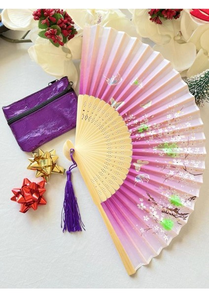 - Şık Yelpaze,Mor Deri Cüzdan, Fuşya Penye Paraşüt Bandana