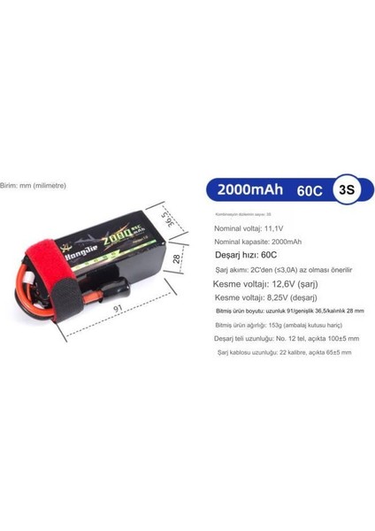 11,1V 2000MAH 3s 60C Lipo Pil Rc Yarış Dron Helikopter Model Uçak