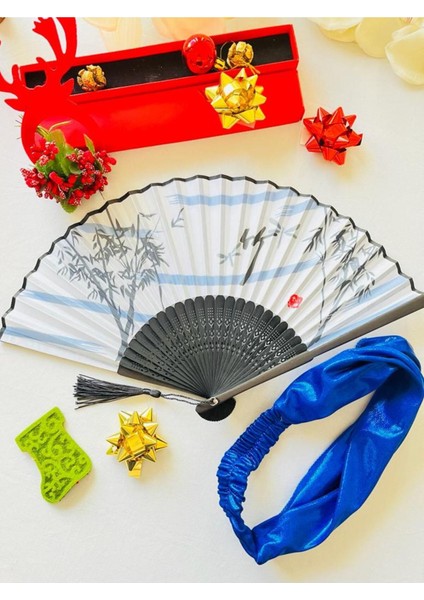 - Mavi Desenli Şık Yelpaze Parlak Paraşüt Bandana Özel Hediye Kutusu İle