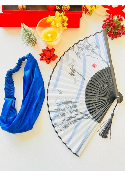 - Mavi Desenli Şık Yelpaze Parlak Paraşüt Bandana Özel Hediye Kutusu İle modelleri