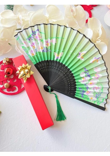 - Yeşil Desenli Şık Yelpaze Parlak Paraşüt Bandana Özel Hediye Kutusu İle