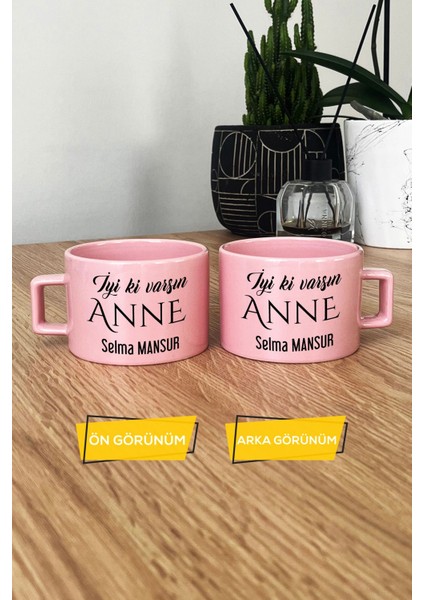 Kişiye Özel Iyi Ki Varsın Anne Pastel Fincan Pembe Anneler Günü Hediyesi modelleri