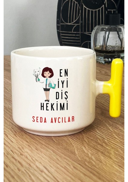 Kişiye Özel Kadın En Iyi Diş Hekimi Kupa Bardak T Kulplu Sarı fiyatları