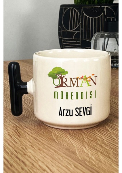 Kişiye Özel Orman Mühendisi Kupa Bardak T Kulplu Siyah Mühendisler Günü Hediyesi