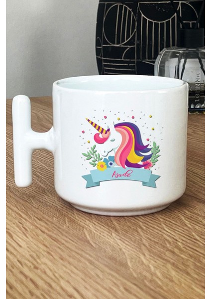 Kişiye Özel Unicorn Kupa Bardak T Kulplu Beyaz Kız Çocuğa Hediye
