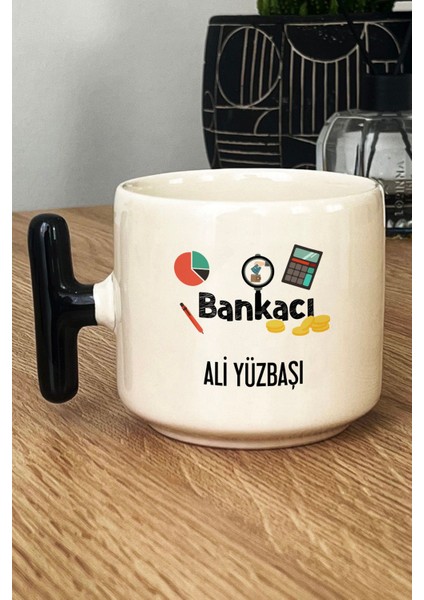 Kişiye Özel Bankacılar Günü Hediyesi Kupa Bardak T Kulplu Siyah Bankacı