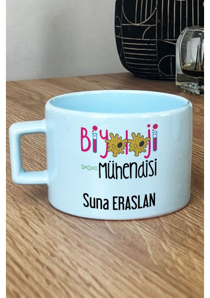 Kişiye Özel Biyoloji Mühendisi Pastel Fincan Mavi Mühendisler Günü Hediyesi
