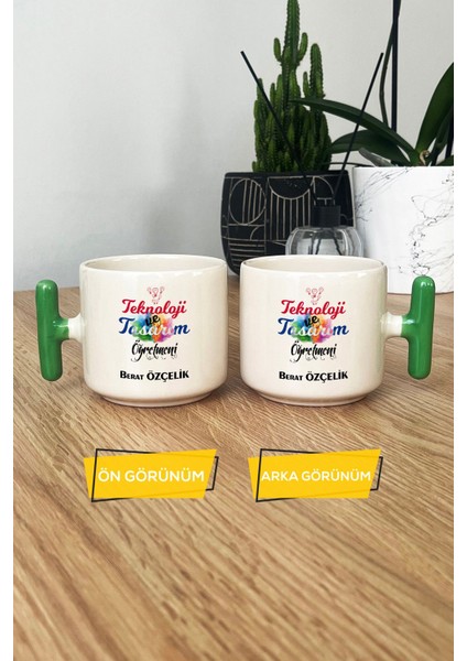 Kişiye Özel Teknoloji ve Tasarım Öğretmeni Kupa Bardak T Kulplu Yeşil modelleri