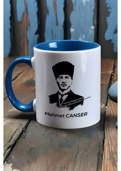 Kişiye Özel Atatürk Asil Kan Kupa Bardak Mavi Öğretmenler Günü Hediyesi