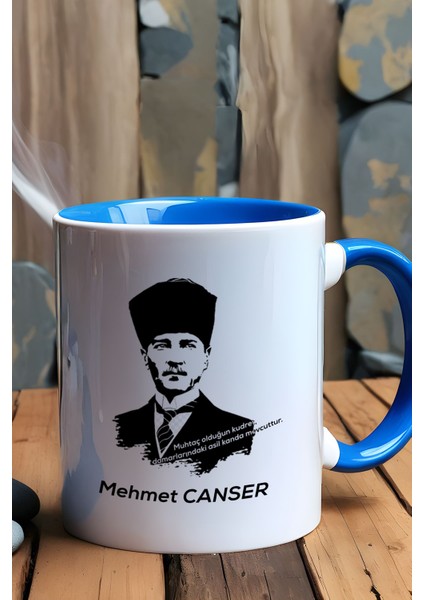 Kişiye Özel Atatürk Asil Kan Kupa Bardak Mavi Öğretmenler Günü Hediyesi