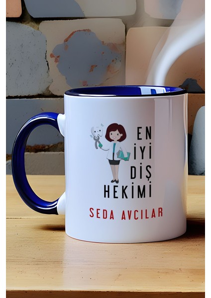 Kişiye Özel Kadın En Iyi Diş Hekimi Kupa Bardak Lacivert modelleri