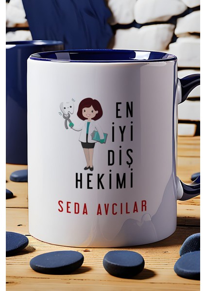 Kişiye Özel Kadın En Iyi Diş Hekimi Kupa Bardak Lacivert indirimleri