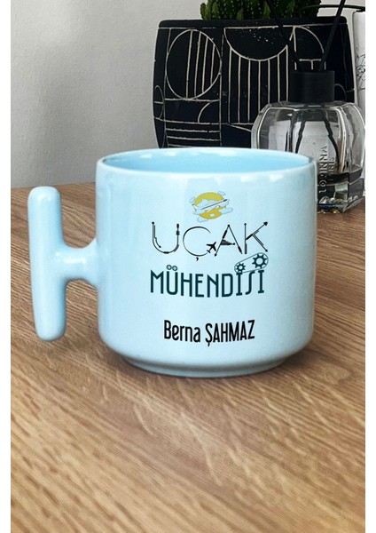 Kişiye Özel Uçak Mühendisi Pastel T Kulplu Kupa Bardak Mavi Mühendisler Günü Hediyesi