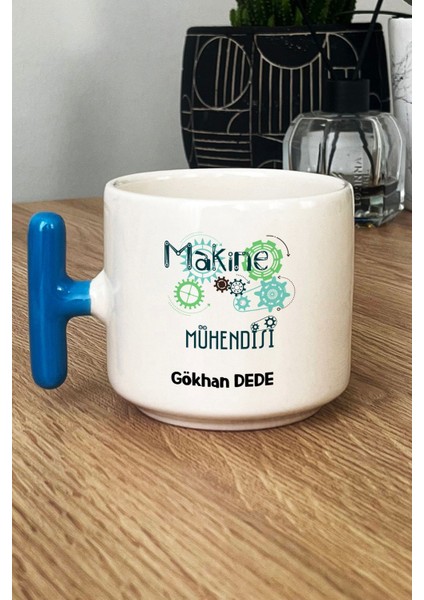 Kişiye Özel Makine Mühendisi Kupa Bardak T Kulplu Mavi Mühendisler Günü Hediyesi