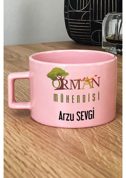 Kişiye Özel Orman Mühendisi Pastel Fincan Pembe Mühendisler Günü Hediyesi