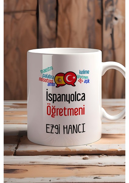 Kişiye Özel Ispanyolca Öğretmeni -2- Kupa Bardak Beyaz Öğretmenler Günü Hediyesi