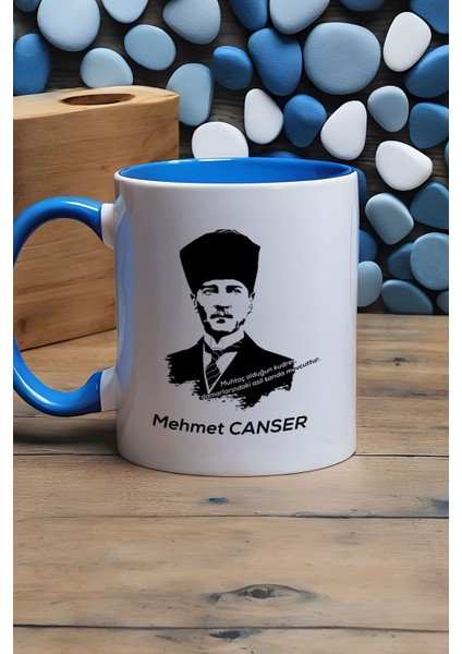 Kişiye Özel Atatürk Asil Kan Kupa Bardak Mavi Öğretmenler Günü Hediyesi