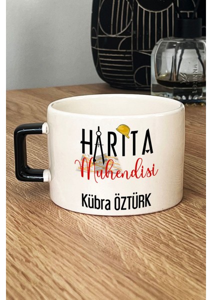 Kişiye Özel Harita Mühendisi Lüks Fincan Siyah Mühendisler Günü Hediyesi
