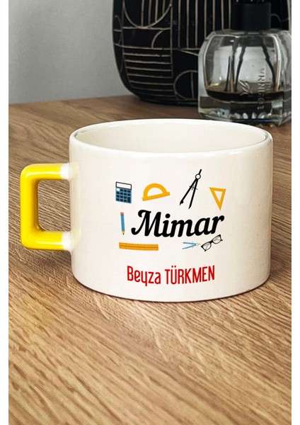 Kişiye Özel Mimar Lüks Fincan Sarı Mimarlar Günü Hediyesi