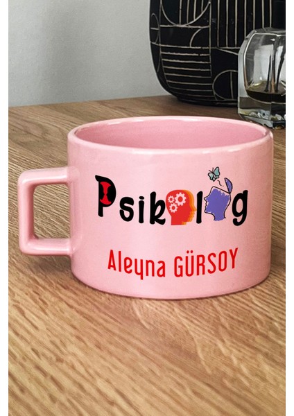 Kişiye Özel Psikolog Pastel Fincan Pembe Isme Özel Tıp Bayramı Hediyeleri