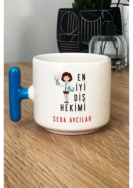 Kişiye Özel Kadın En Iyi Diş Hekimi Kupa Bardak T Kulplu Mavi