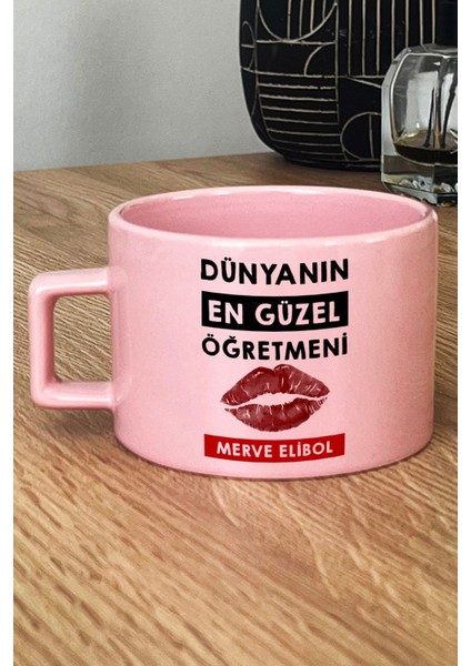 Kişiye Özel Dünyanın En Güzel Öğretmeni Pastel Fincan Pembe Öğretmenler Günü Hediyesi
