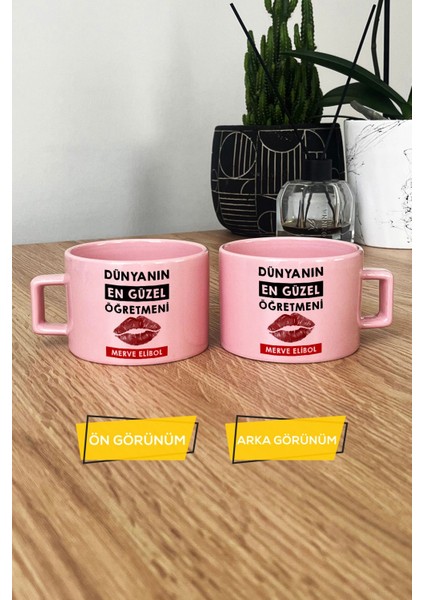 Kişiye Özel Dünyanın En Güzel Öğretmeni Pastel Fincan Pembe Öğretmenler Günü Hediyesi modelleri