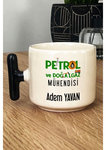 Kişiye Özel Petrol Mühendisi Kupa Bardak T Kulplu Siyah Mühendisler Günü Hediyesi
