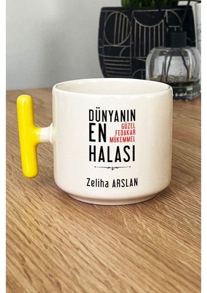 Kişiye Özel Halaya Hediye Kupa Bardak T Kulplu Sarı Halaya Doğum Günü Hediyesi