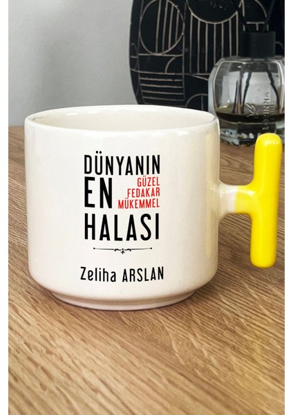 Kişiye Özel Halaya Hediye Kupa Bardak T Kulplu Sarı Halaya Doğum Günü Hediyesi