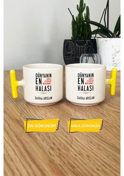Kişiye Özel Halaya Hediye Kupa Bardak T Kulplu Sarı Halaya Doğum Günü Hediyesi
