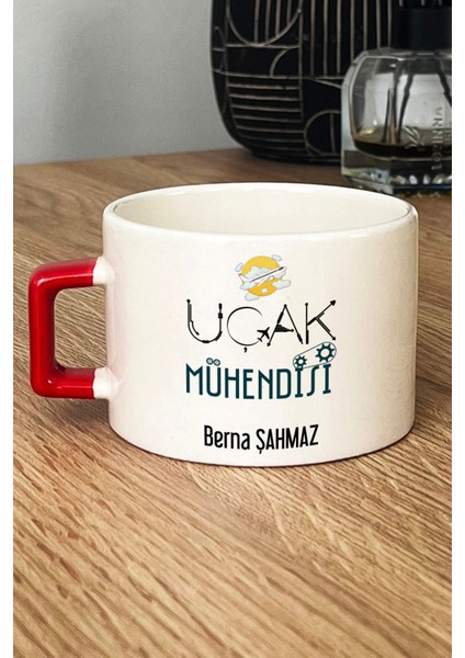 Kişiye Özel Uçak Mühendisi Lüks Fincan Kırmızı Mühendisler Günü Hediyesi