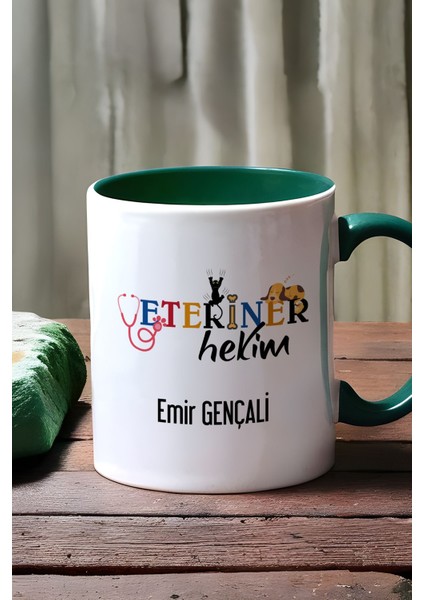 Kişiye Özel Veteriner Hekim Kupa Bardak Yeşil Isme Özel Tıp Bayramı Hediyeleri