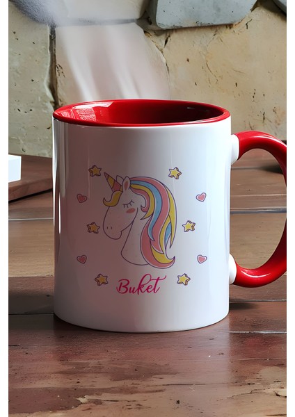 Kişiye Özel Unicorn Kupa Bardak Kırmızı Kız Çocuğa Doğum Günü Hediyesi modelleri