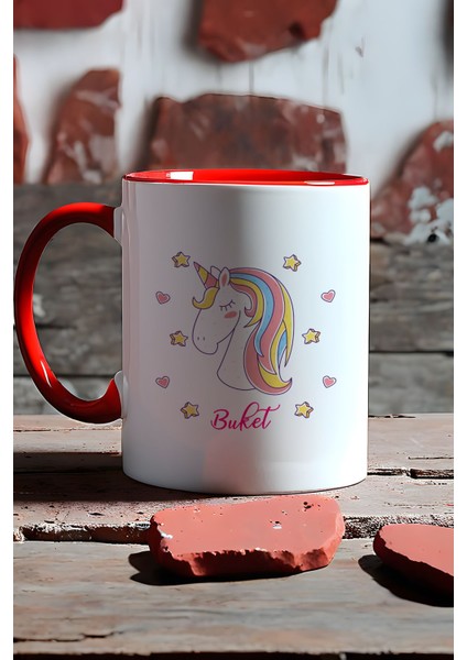 Kişiye Özel Unicorn Kupa Bardak Kırmızı Kız Çocuğa Doğum Günü Hediyesi fırsatları