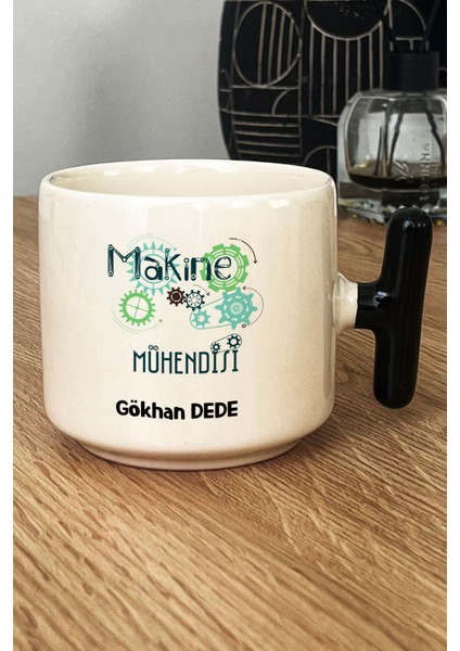 Kişiye Özel Makine Mühendisi Kupa Bardak T Kulplu Siyah Mühendisler Günü Hediyesi