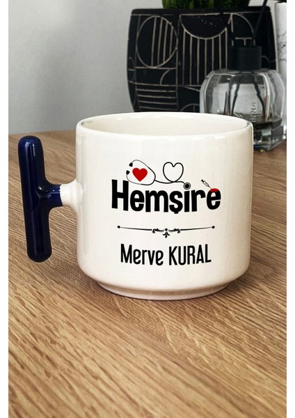 Kişiye Özel Hemşire Kupa Bardak T Kulplu Lacivert Isme Özel Tıp Bayramı Hediyesi