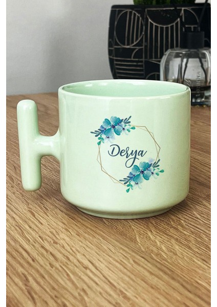 Kişiye Özel Isme Özel Isim Yazılı Pastel T Kulplu Kupa Bardak Yeşil Arkadaşa Doğum Günü Hediyesi