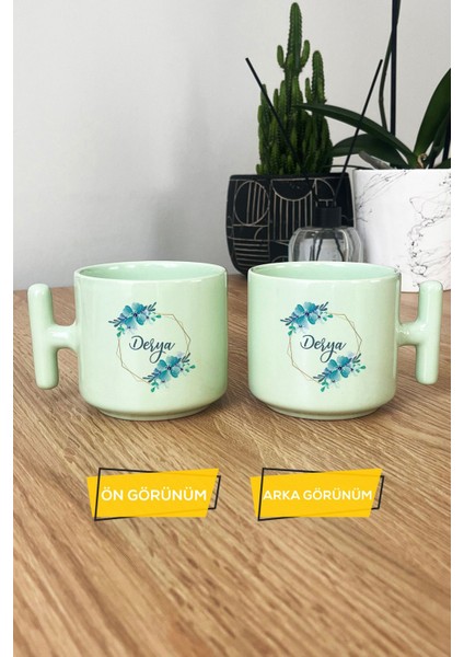 Kişiye Özel Isme Özel Isim Yazılı Pastel T Kulplu Kupa Bardak Yeşil Arkadaşa Doğum Günü Hediyesi modelleri