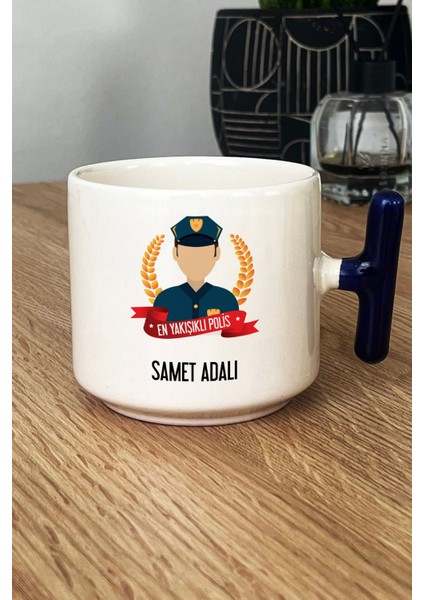 Kişiye Özel Erkek Polis Kupa Bardak T Kulplu Lacivert Polisler Günü Hediyesi