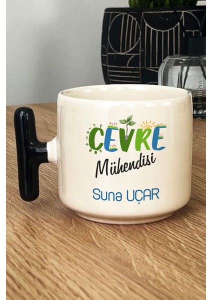 Kişiye Özel Çevre Mühendisi Kupa Bardak T Kulplu Siyah Mühendisler Günü Hediyesi