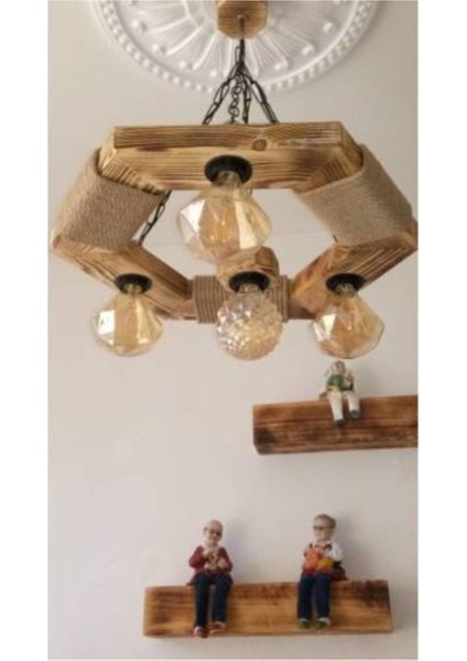 Dekoratif 4'lü Halatlı Altıgen Otantik Ahşap Vintage Avize fiyatları
