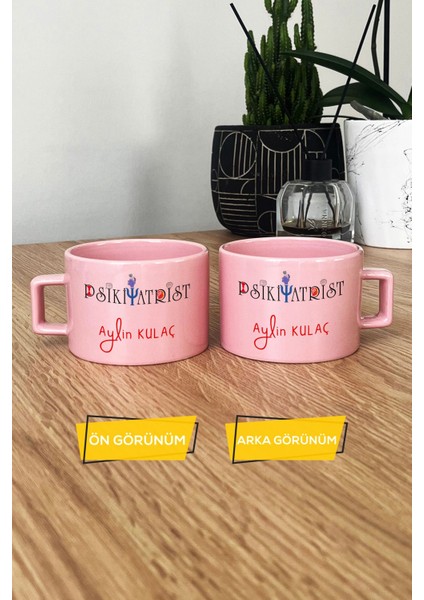 Kişiye Özel Psikiyatrist Pastel Fincan Pembe Isme Özel Tıp Bayramı Hediyeleri