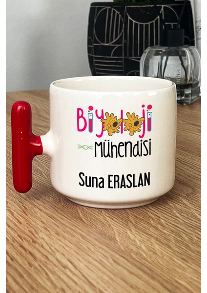 Kişiye Özel Biyoloji Mühendisi Kupa Bardak T Kulplu Kırmızı Mühendisler Günü Hediyesi